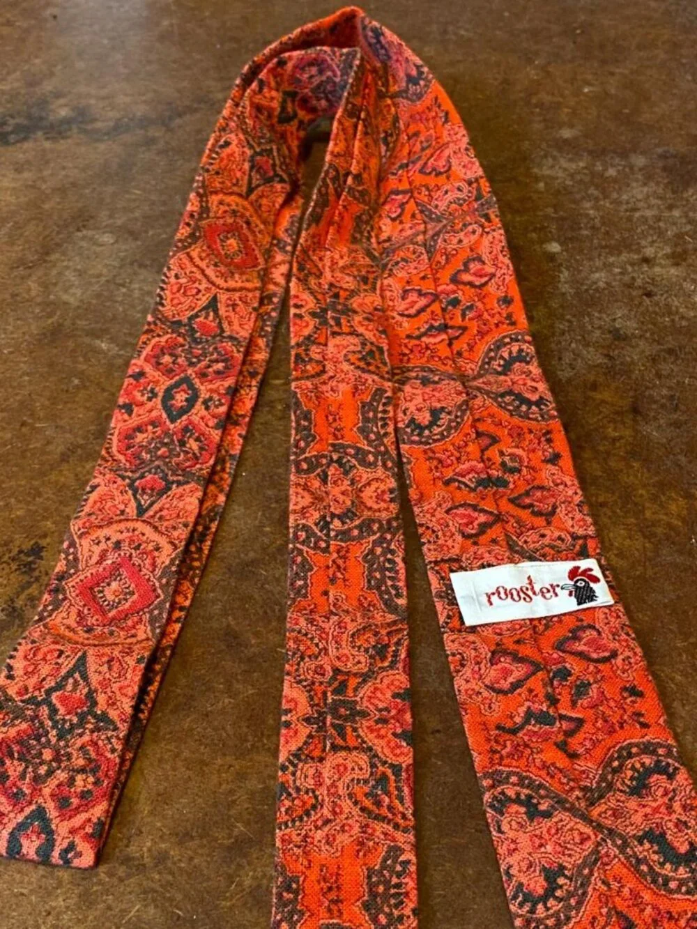 60s Rooster Paisley Upholstery Tapestry Carpet Tie Square End Square Bottom Boho